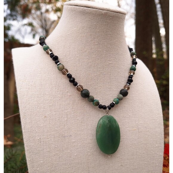 Gemstone Beaded Pendant Necklace | Bohemian Goth Necklace | Whimsigoth - Picture 3 of 9